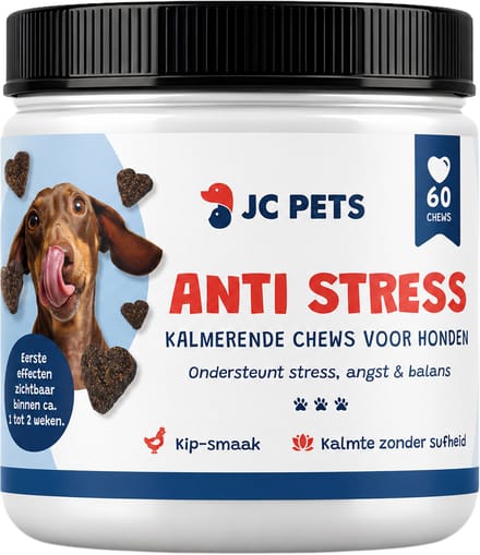 JC Pets Anti Stress Hond - Kalmerende Chews - 60 Soft Chews - Ondersteunt Rust, Ontspanning, Angst, Onrust & Vuurwerkstress