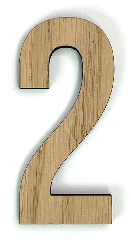Houten cijfer 2 - 37 cm hoog