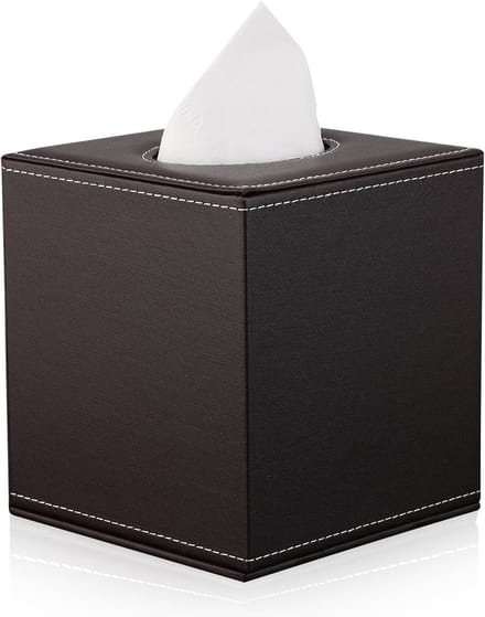 Dailygoods- Tissuebox Lederen Cover - Tissuebox Houder - Vierkante Tissuebox - Kunstleer - Houten Structuur - Modern Ontwerp - Tissuedoos