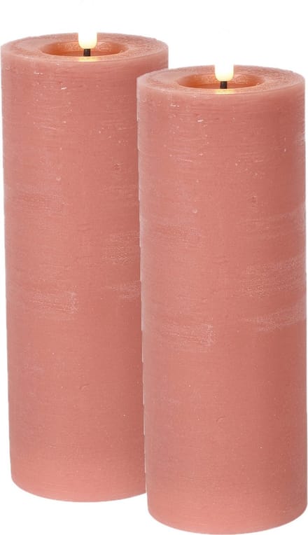 Countryfield Lyon LED kaarsen/stompkaarsen- 2x - roze - D7,5 x H20 cm - timer
