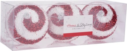 Home & Styling Kerstballen - 3 ST - rood / wit - gedecoreerd - kunststof - 10 cm