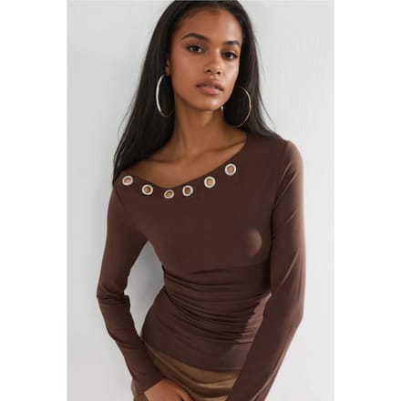 Accessoire Gedetailleerde Bootnek Lange Mouw Blouse
