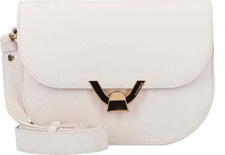 COCCINELLE Leren Schoudertas Dew Crossbody Grained Leather Lambskin White Crème