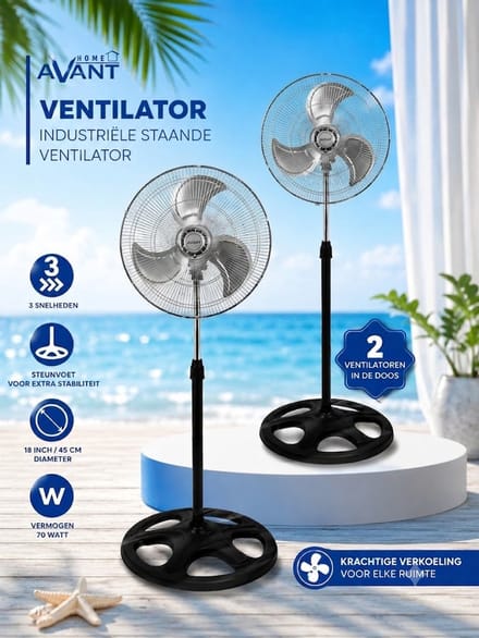 Statiefventilator - Tafelventilator -25cm - 85W - 3 Snelheden - Oscillatiefunctie - Kantelbaar - Zwart