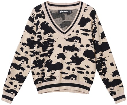 Comfortabele Gebreide Dames Trui met V-Hals en Luipaardprint - Kaki - Maat S/M