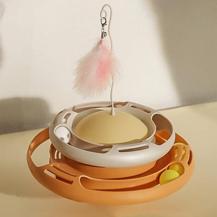Katten Draaitafel Speelgoed Interactief Grappig Veer Circulaire Draaitafel Kittenspeelgoed voor Katten Kittens Wit beige