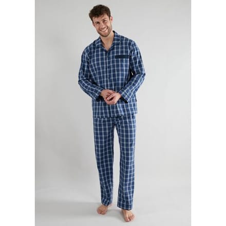 Götzburg blauw geruite doorknoop pyjama Blauw man 58