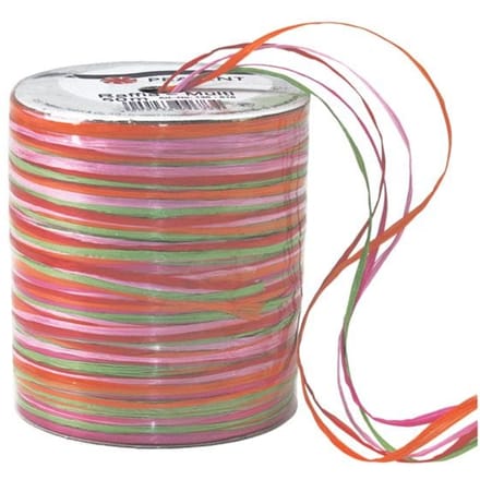Vedes raffia knutselbast roze oranje groen 50m rol decoratie.