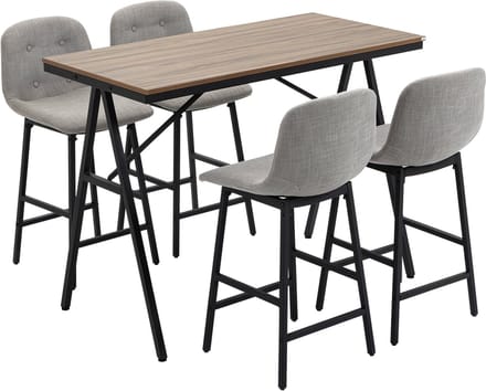 Bartafelset met 4 stoelen met rugleuning - lichtgrijs | Bartafel met barkrukken - eettafel - keukentafel