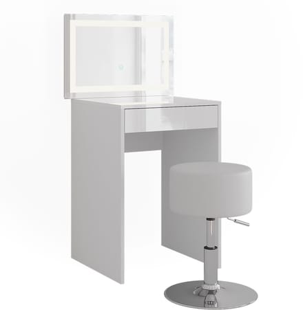 Vicco Kaptafel set met kruk Sherry, Wit/Wit Hoogglans, 51.4 cm met LED-spiegel en kruk