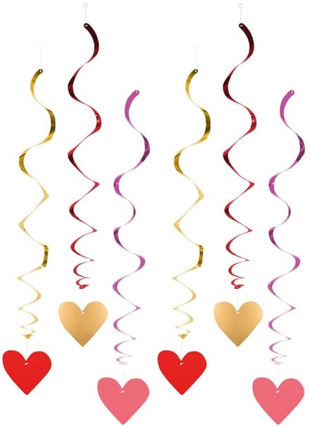Boland Hartjes hangdecoratie - 6x stuks - rood/roze/goud - 85 cm - valentijn - bruiloft - versiering