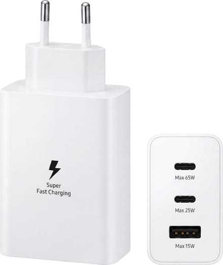 USB-C Oplader 65W - Snellader - 2x USB-C & 1x USB-A - GaN - Oplader Meerdere Poorten - USB-C Stekker - Laptop Oplader & Telefoon Oplader - Wit