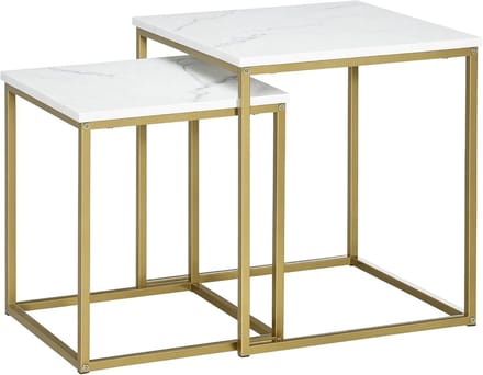 Set van 2 Salontafels met Marmerlook en Stalen Frame