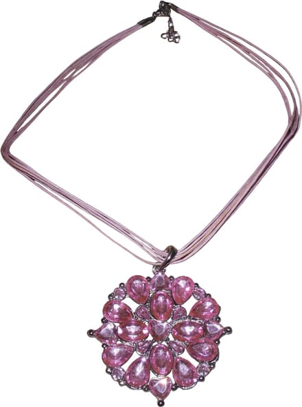 Ketting met ronde hanger bloem blaadjes strass stenen roze #1
