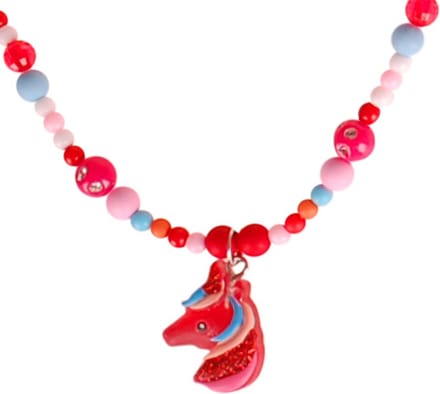 Ketting Kindermaat - Eenhoorn Glitters Rood & Gekleurde Kraaltjes Strass - Elastisch