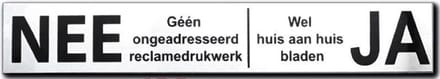 NEE JA sticker brievenbus - Brievenbussticker RVS zwart -150 mm x 25 mm x 1 mm.