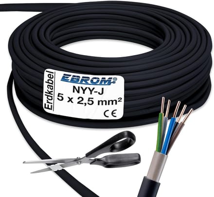 Zware Stroomkabel Aardkabel 5x2,5 mm² Zwart - Op Maat Geknipt Vanaf 5 Meter