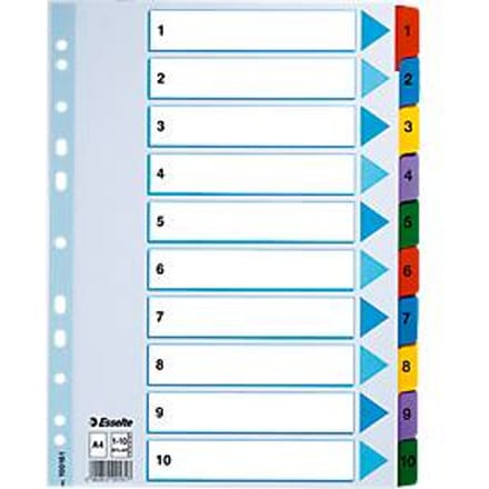 Esselte kartonnen tabbladen Mylar,  cijfers 1-10