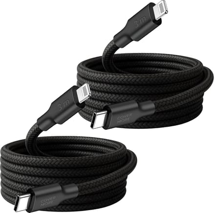 2x laadkabel geschikt voor iPhone 14, 13, 12, 11, x - Usb C naar Lightning kabel - 3 meter - Lang - Stevig - Zwart