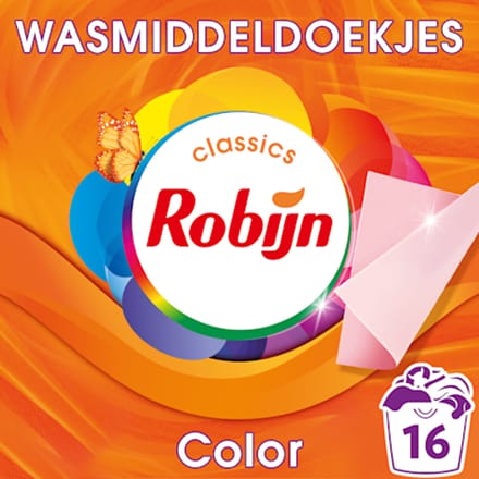 Robijn Classics Color Wasmiddeldoekjes 16 wasstrips