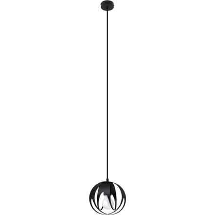 Hanglamp TULOS 1 met bolvormige stalen kap - Sollux Lighting - IP20 - Zwart staal behuizing - 16 x 16 x 125 cm - 1 x E27 LED, exclusief lichtbron - Max. 15 W - Moderne hanglamp voor gang, hal en slaapkamer