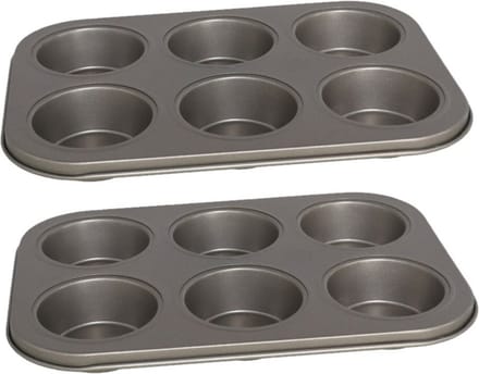 Gerim - 2x Muffins/cupcakes bakvorm/blik voor 6x stuks 26 x 18 cm