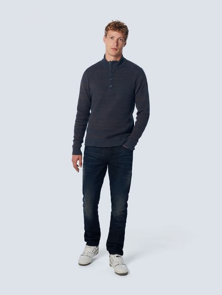 Pullover halve rits + knoop Multi gekleurd jacquard