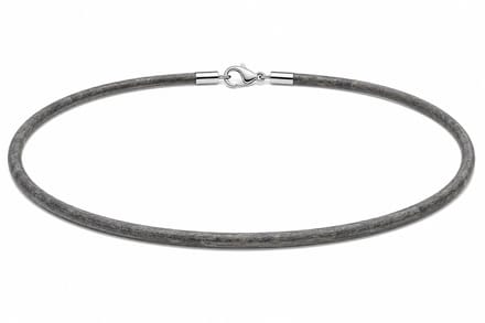 AuBor ®. Leren ketting met zilveren sluiting. Grijs. 3mm × 100cm