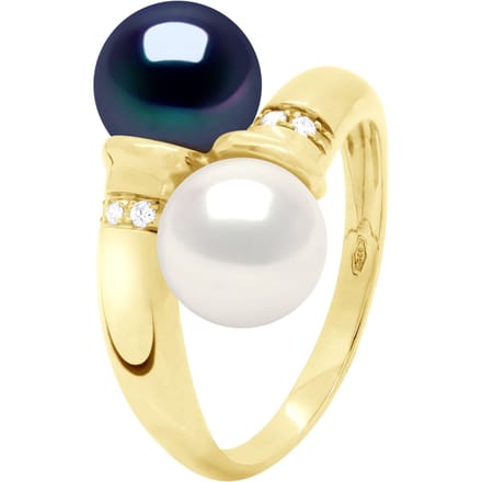 Ring Jij & Ik - Diamanten 0,04 Cts - 2 Echte Gecultiveerde Zoetwaterperlen Rond 8-9 mm