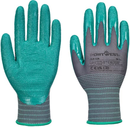 Portwest Grip 15 Nitril Gekreukte handschoen (Pk12) - Grijs/Groen - S