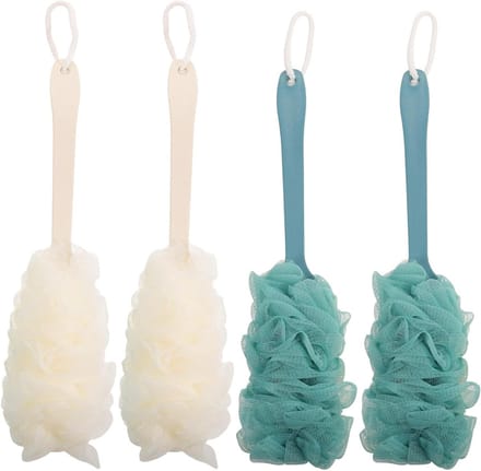 4-delige rugborstels - Douche borstels - Onder de douche - Ergonomisch gebogen ontwerp - 42 cm lang - Diverse kleuren