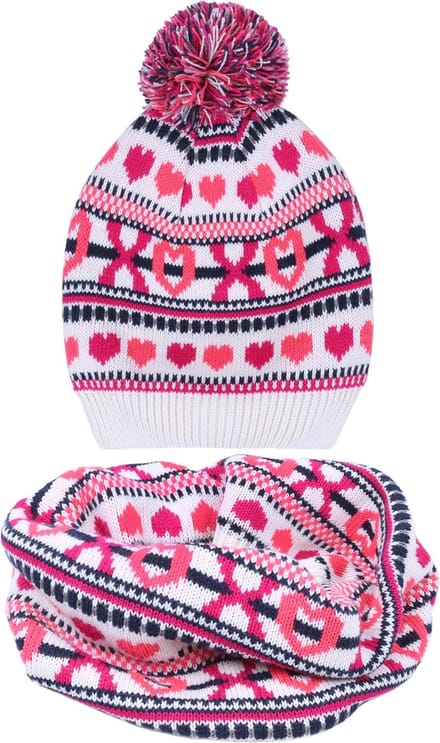 Warme muts met hartjes, pompon