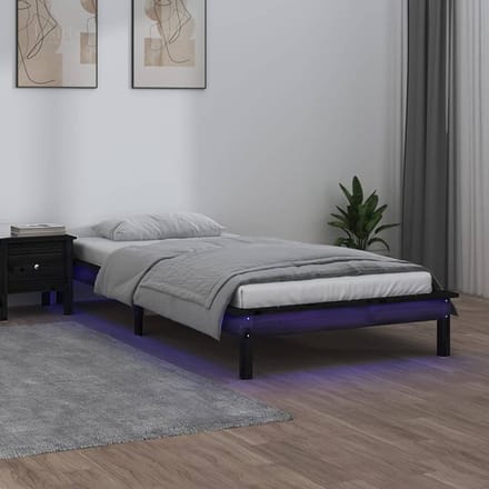 vidaXL - Bedframe - LED - massief - hout - zwart - 100x200 - cm