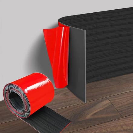 Flexibele Zelfklevende Plint PVC Zwart Houtnerf 10 cm Breed 10 Meter Lang