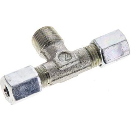 4LL & R1/8'' Verzinkt Stalen T-stuk Snijringkoppeling Buitendraad 100bar ISO 8434-1