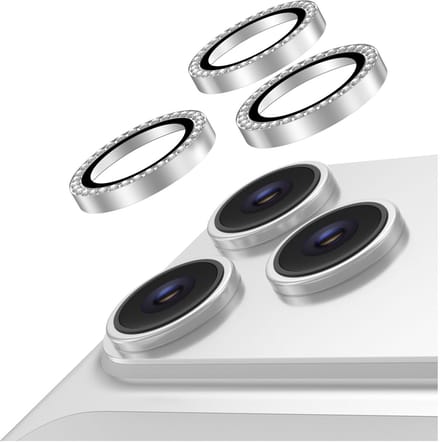 AVY Camera Lens Protector Rings | Geschikt voor Apple iPhone 17 Pro / 17 Pro Max | Camera Lens Protector Glas | Schokbestendig | Krasbestendig | met Applicator | Diamant Zilver