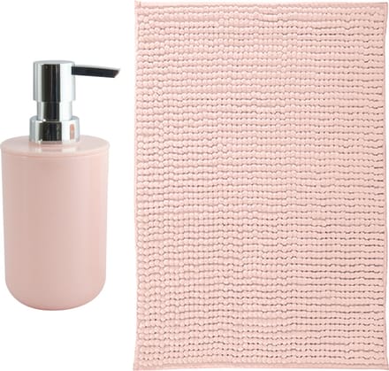MSV badkamer droogloop mat - Genua - 50 x 80 cm - met bijpassende kleur zeeppompje - lichtroze