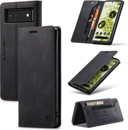 Luxe Flip Case met RFID Bescherming Kaarthouder en Magneetsluiting voor Google Pixel 6 _ Zwart
