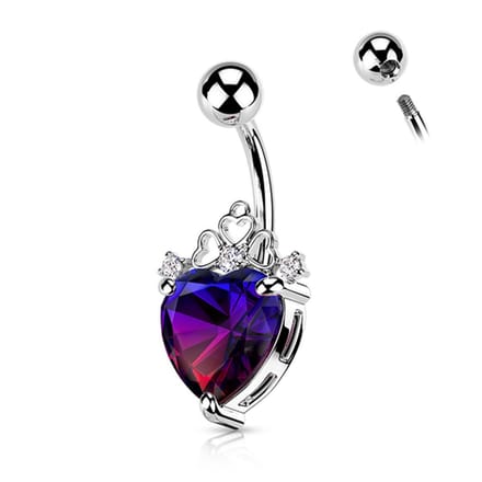 Navelpiercing hartje sierlijk met steen - zilver - LMPiercings