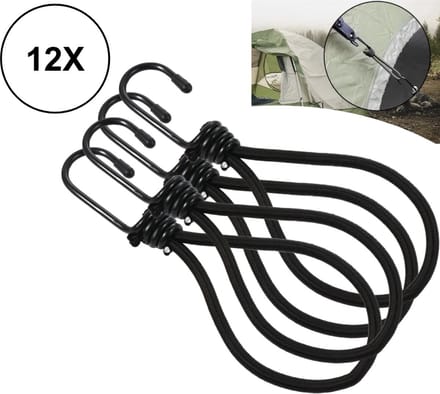 PD® - Snelbinders - Snelbinders met Haak - Spanelastiek - 12 stuks - Spanelastiek met Haak - Spanrubbers - Tentspanner - Spinhaak - Elastiek met Haak