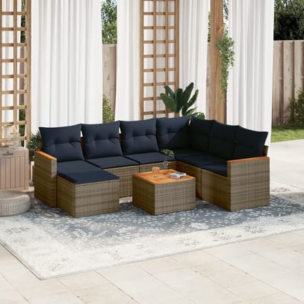 vidaXL - 8-delige - tuinbankset - met - kussens, - grijs - polyrotan