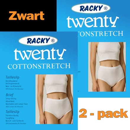 Racky Twenty dames taille slips - Elastisch katoen - 2-pack - Maat M - Zwart