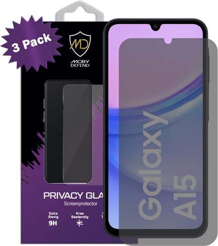 3-Pack MobyDefend Screenprotectors - Geschikt voor Samsung Galaxy A15 - HD Privacy Glass Screensavers