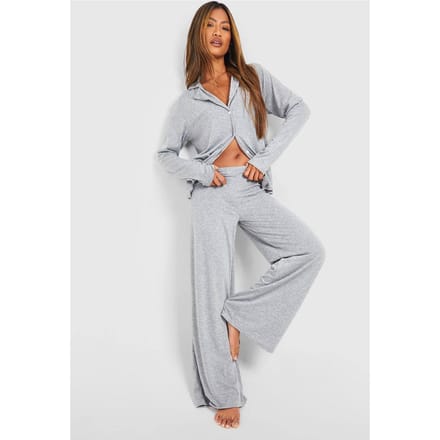 boohoo Dames Jersey Pyjamabroek met Wijde Pijpen | Grijze Mergel | Maat: 38