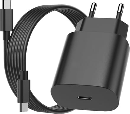 USB C Adapter / oplader Met USB C naar USB C kabel 1M - 20W snellader voor o.a telefoon en tablet - Zwart