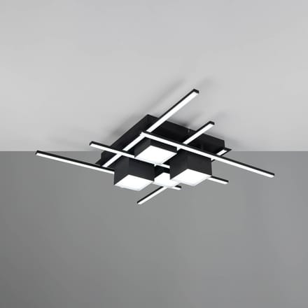 Trio Lighting LED plafondlamp Roger, zwart mat, metaal, CCT, afstandsbediening.
