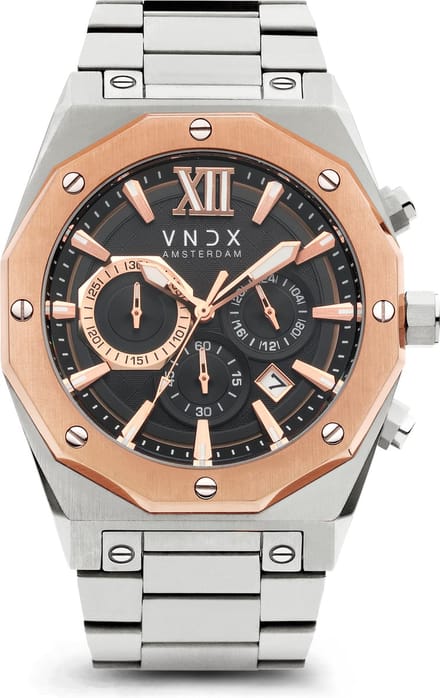 VNDX Amsterdam - Heren horloge - Wise Man Staal Zilver Rosé