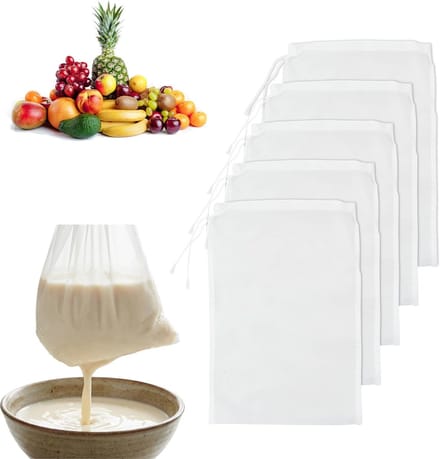 Set van 6 Herbruikbare Nylon Voedselmesh Filterzakken 20x30cm voor Groenten, Sap en Koffie