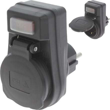 Stekker Ã¢â‚¬â€œ randaarde Ã¢â‚¬â€œ met schakelaar verlicht Ã¢â‚¬â€œ IP44 Ã¢â‚¬â€œ zwart