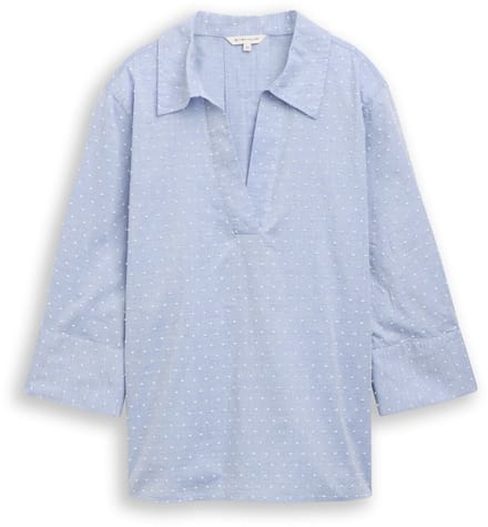Tom Tailor - Losvallende blouse met borduursel - Maat 44 - blue white dobby